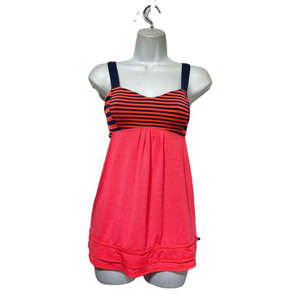 Lululemon Back On Track Tank Top Size 4 Light Flare Orange Navy Blue Drawstring - Picture 1 of 5